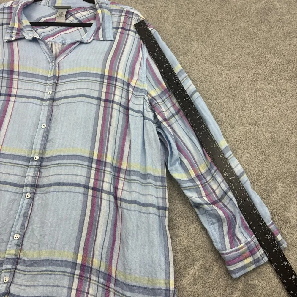 Catherines Button Up Shirt Womens 3X‎ Blue Pink Plaid Lightweight Beachy Casual - Picture 10 of 15